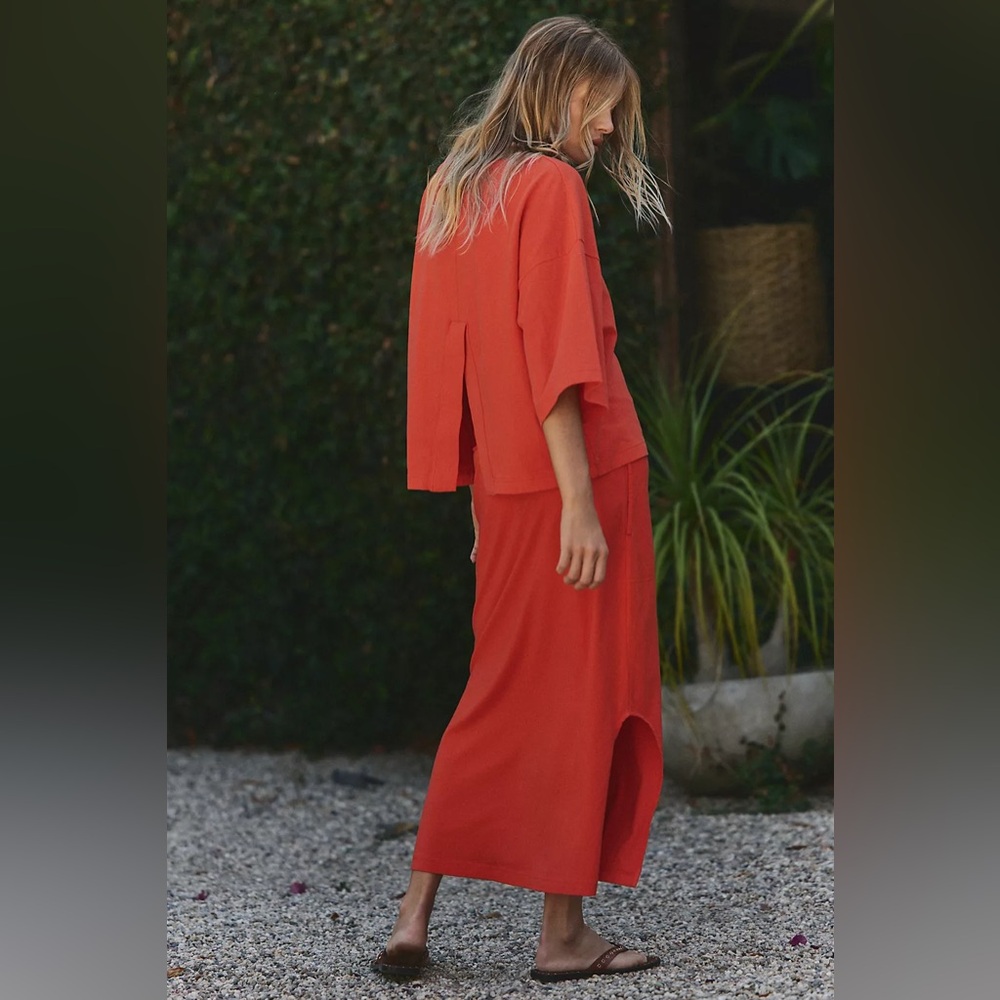 Free People Free-est Cherry Tomato Red Women's Midi Skirt Cotton Size Small - Picture 4 of 12